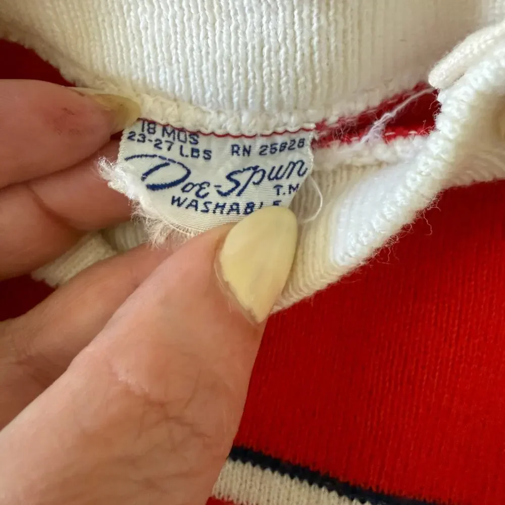 1970s Vintage Doe-Spun Ski Style Red, Black and White Sweater | 18 Months